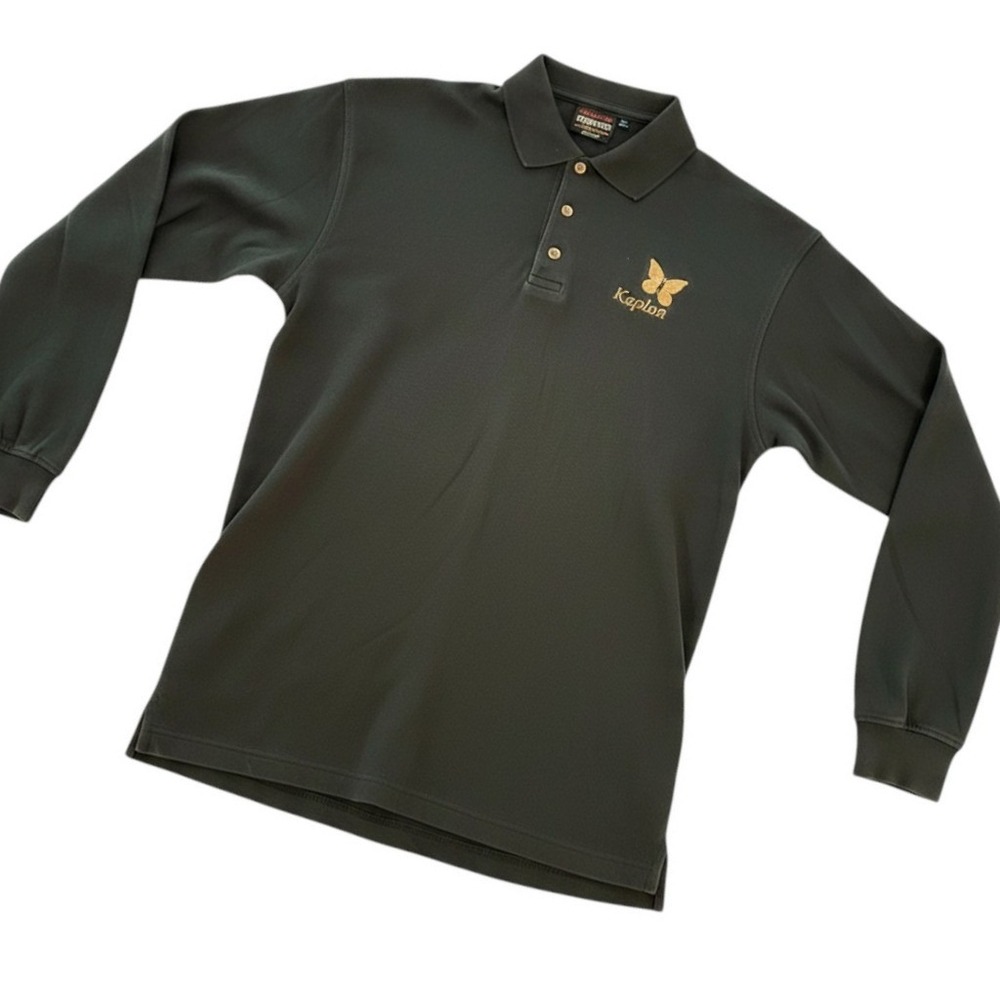 Divots Premium Mens Large Black Long Sleeve Kapalua Golf Polo Mercerized Cotton